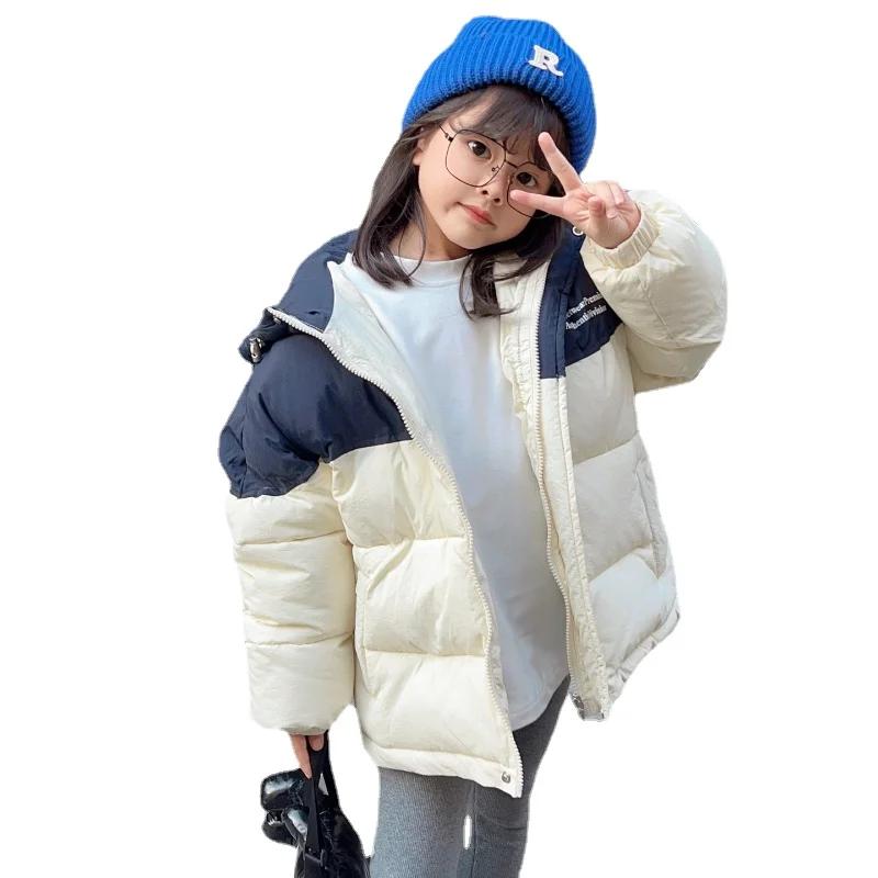 Teen Boys Clothes Patchwork Tops Winter Fashion Thick Warm Snowsuit Letter Print Down Cotton Jacket for Girls Casual